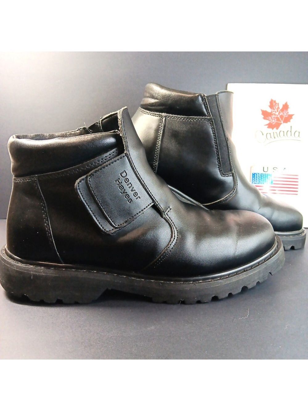 Size 11 Leather Denver Hays Slip On Hook And Loop Mens Combat Boots Shoes